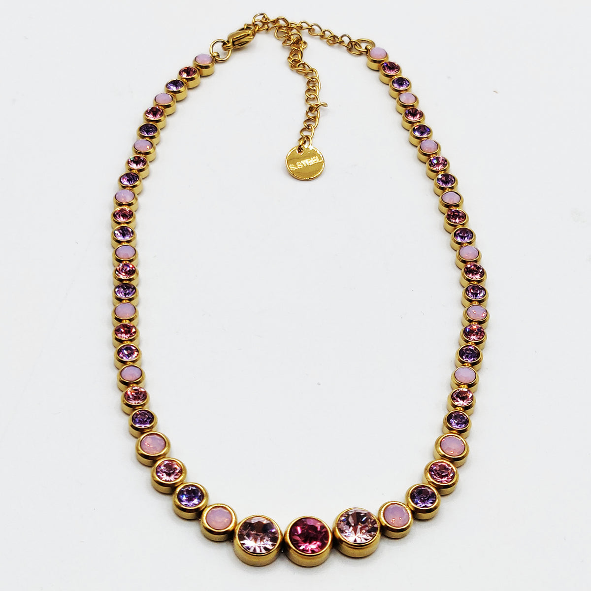 Collier Multi Cristaux Ronds Nuances de Rose et Violet Luxe