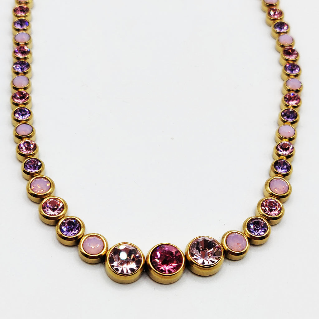Collier Multi Cristaux Ronds Nuances de Rose et Violet Luxe