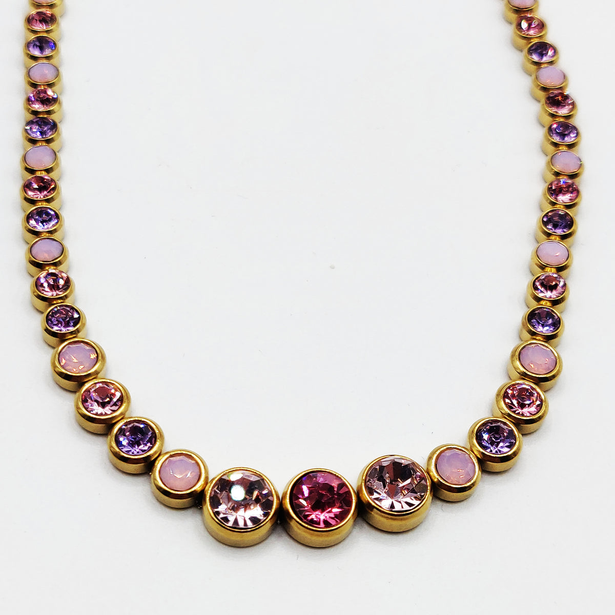 Collier Multi Cristaux Ronds Nuances de Rose et Violet Luxe