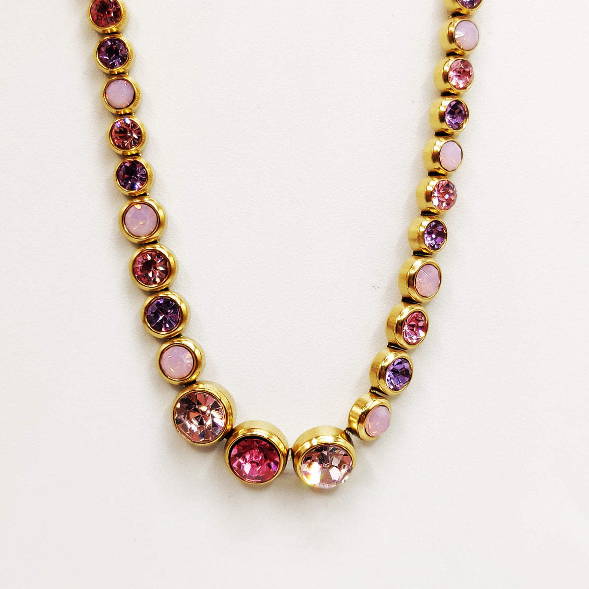 Collier Multi Cristaux Ronds Nuances de Rose et Violet Luxe