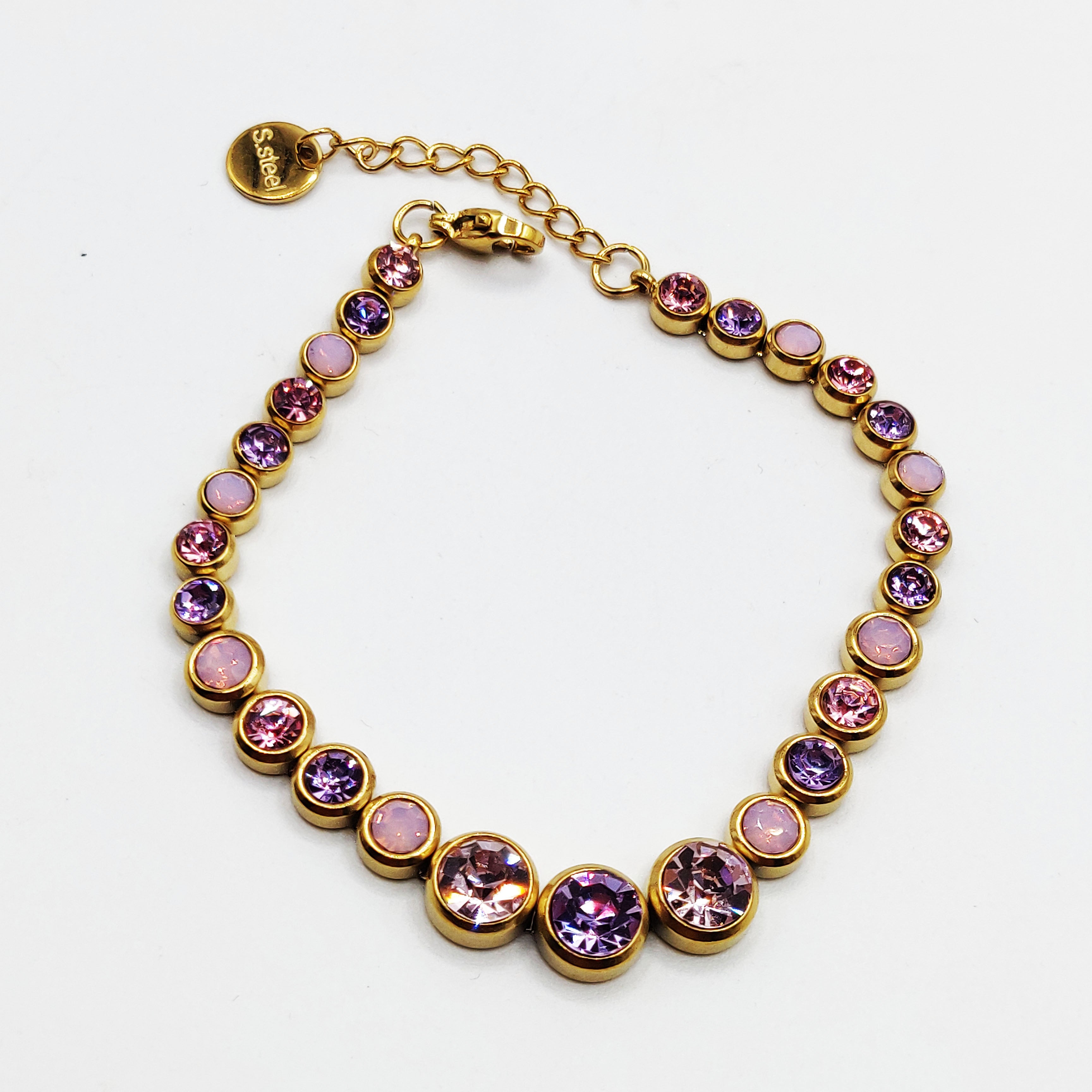 Bracelet Multi Cristaux Ronds Nuances de Rose et Violet Luxe