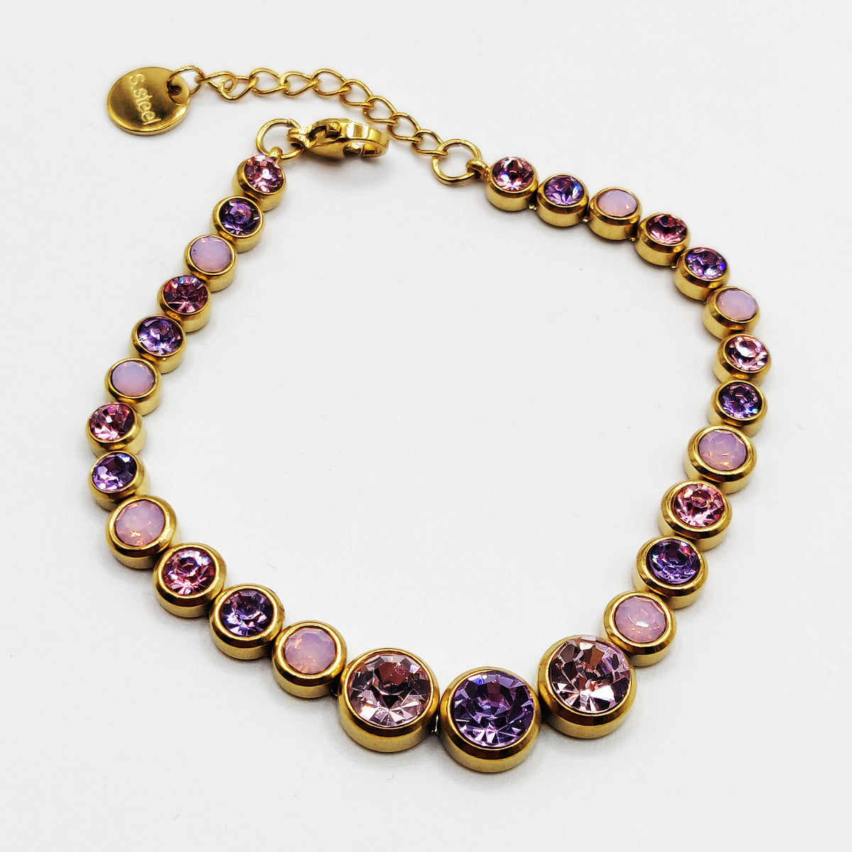 Bracelet Multi Cristaux Ronds Nuances de Rose et Violet Luxe