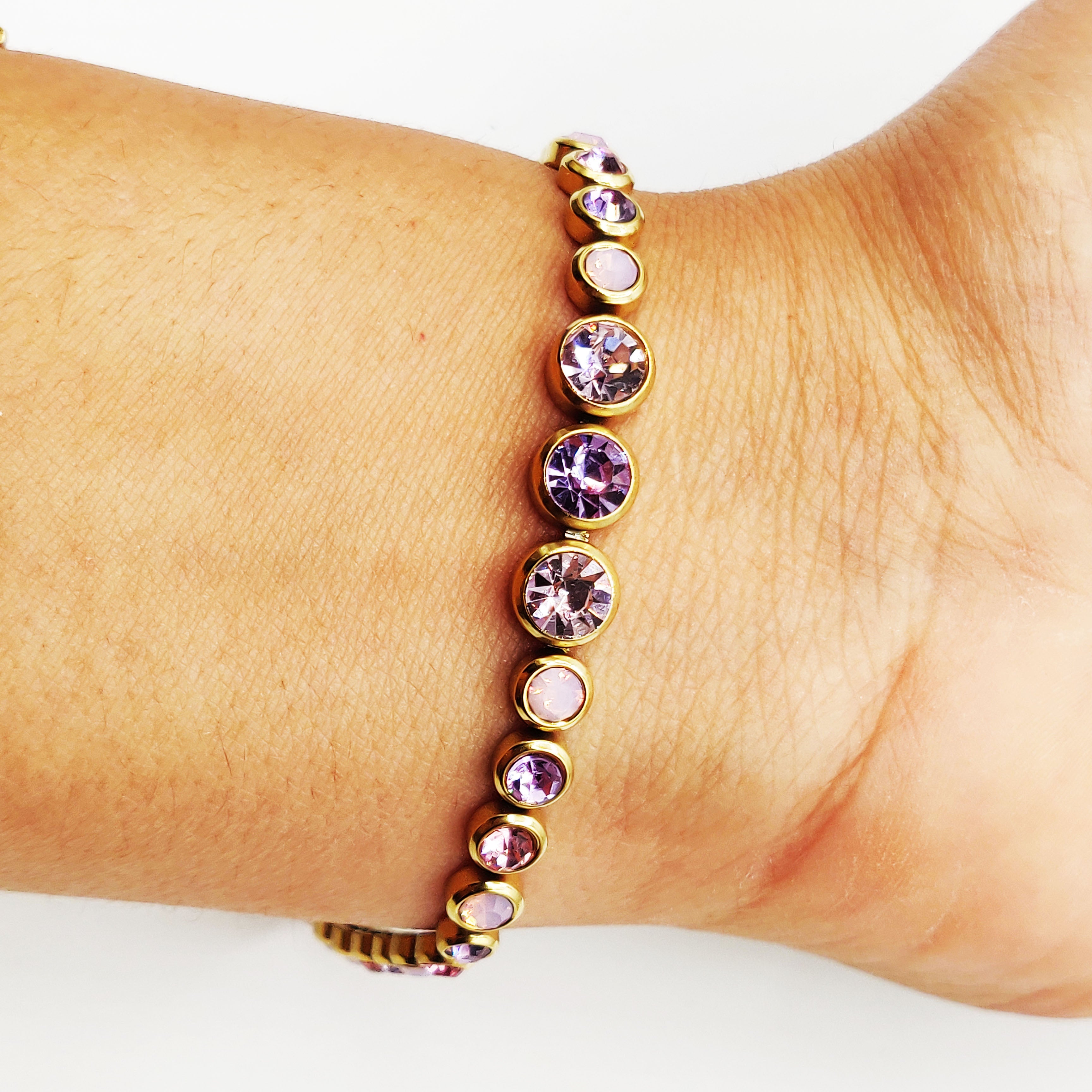 Bracelet Multi Cristaux Ronds Nuances de Rose et Violet Luxe