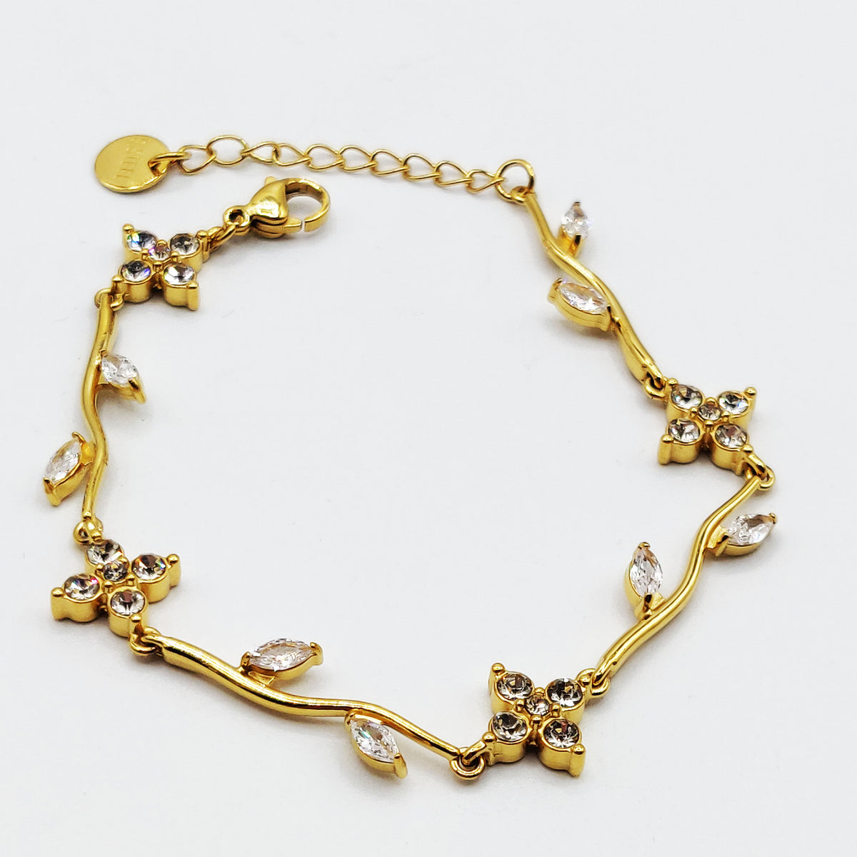 Bracelet Mi-Rigide Trèfles 4 Creistaux Ronds Luxe