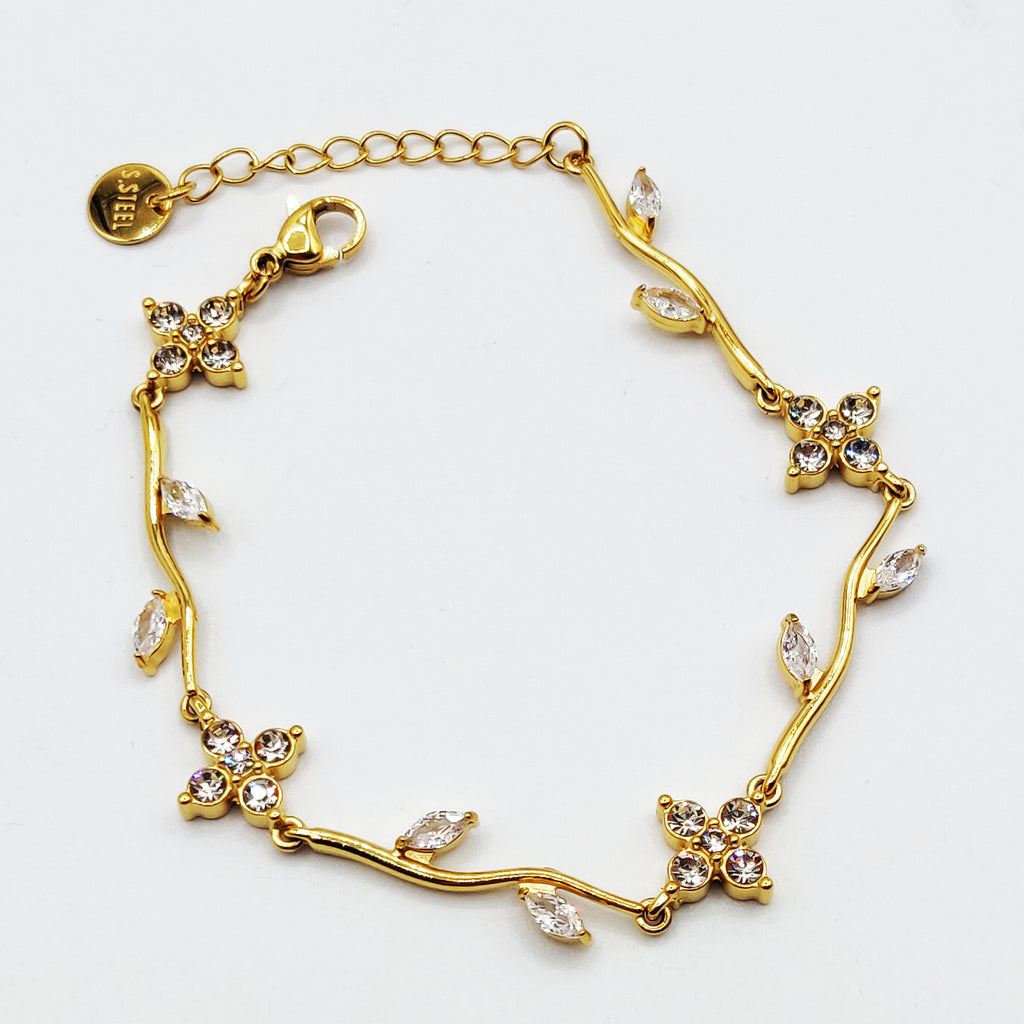 Bracelet Mi-Rigide Trèfles 4 Creistaux Ronds Luxe