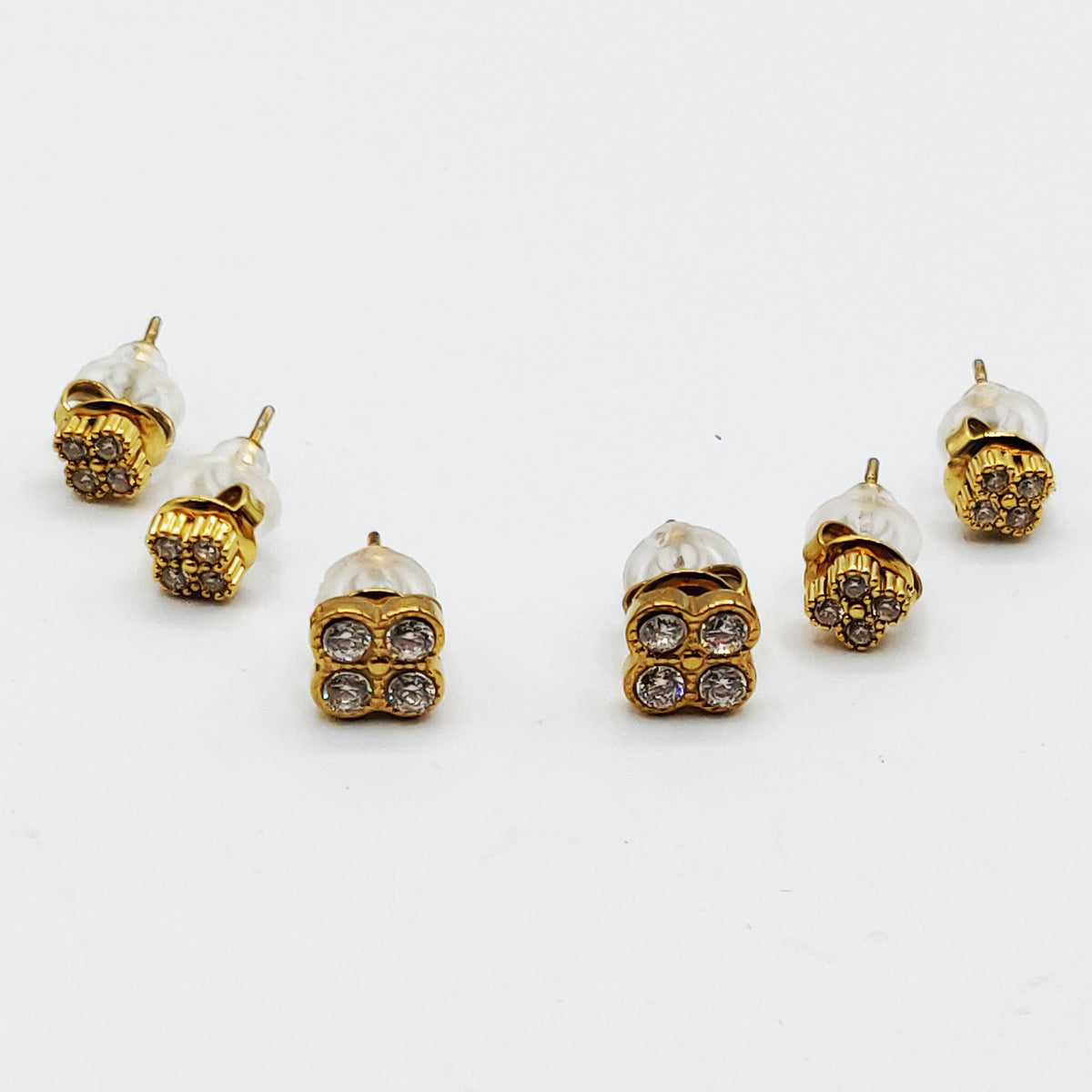 Trio de Boucles d'oreilles Trèfles 4 Cristaux Ronds Luxe