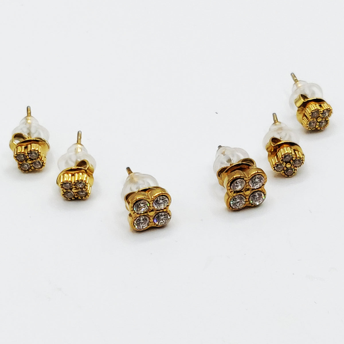 Trio de Boucles d'oreilles Trèfles 4 Cristaux Ronds Luxe