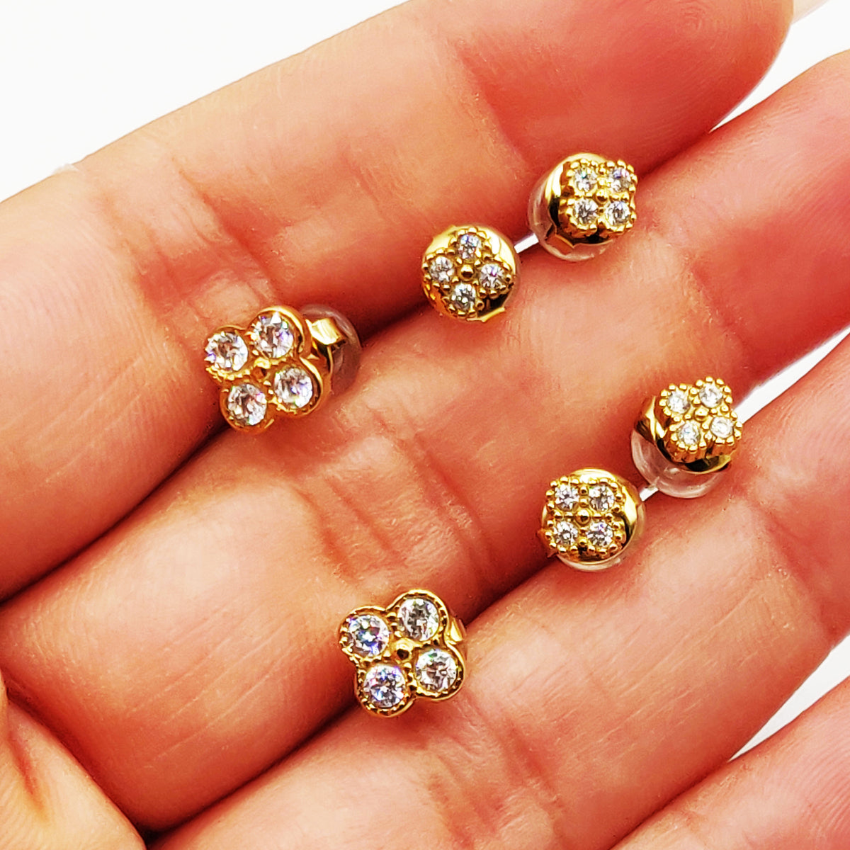 Trio de Boucles d'oreilles Trèfles 4 Cristaux Ronds Luxe