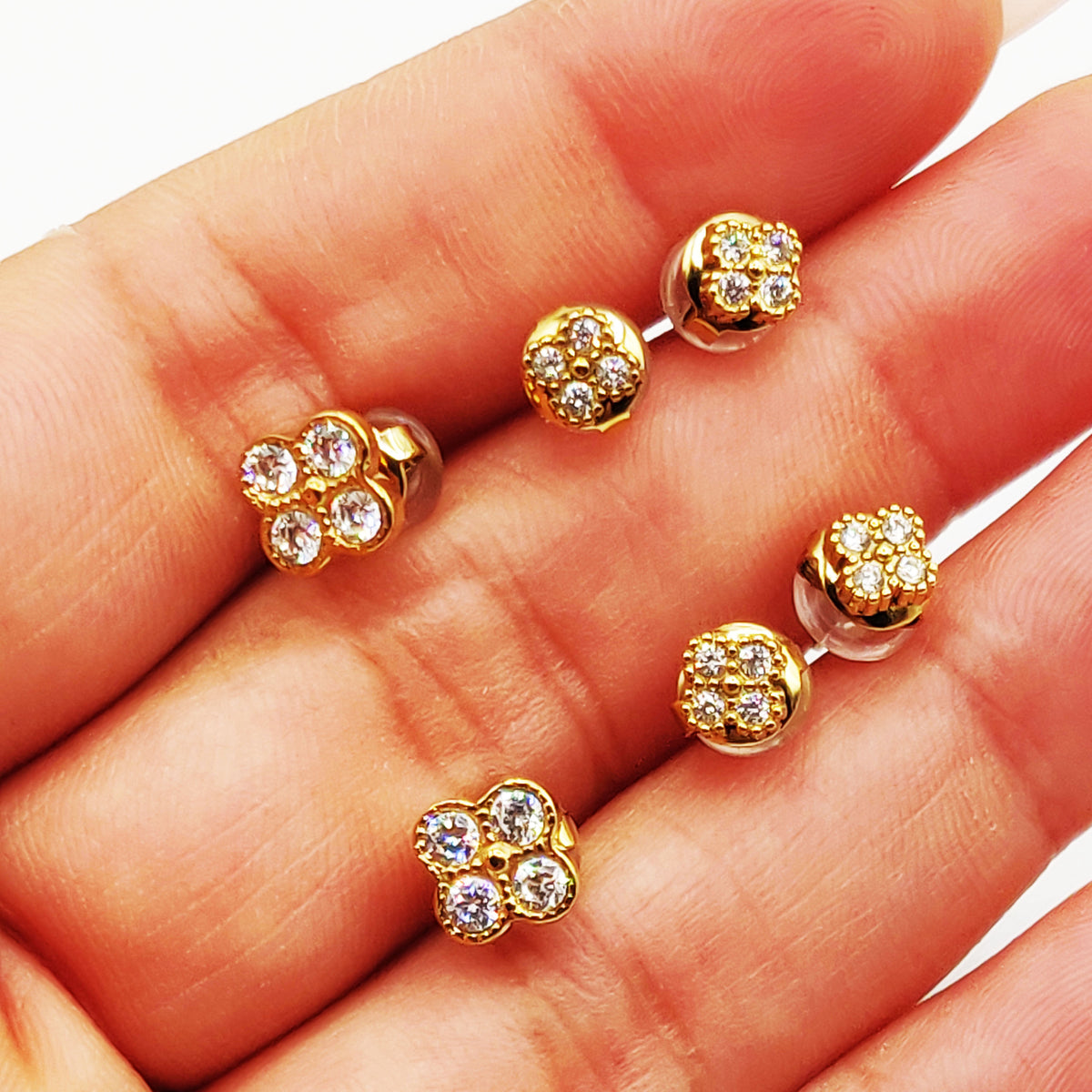 Trio de Boucles d'oreilles Trèfles 4 Cristaux Ronds Luxe