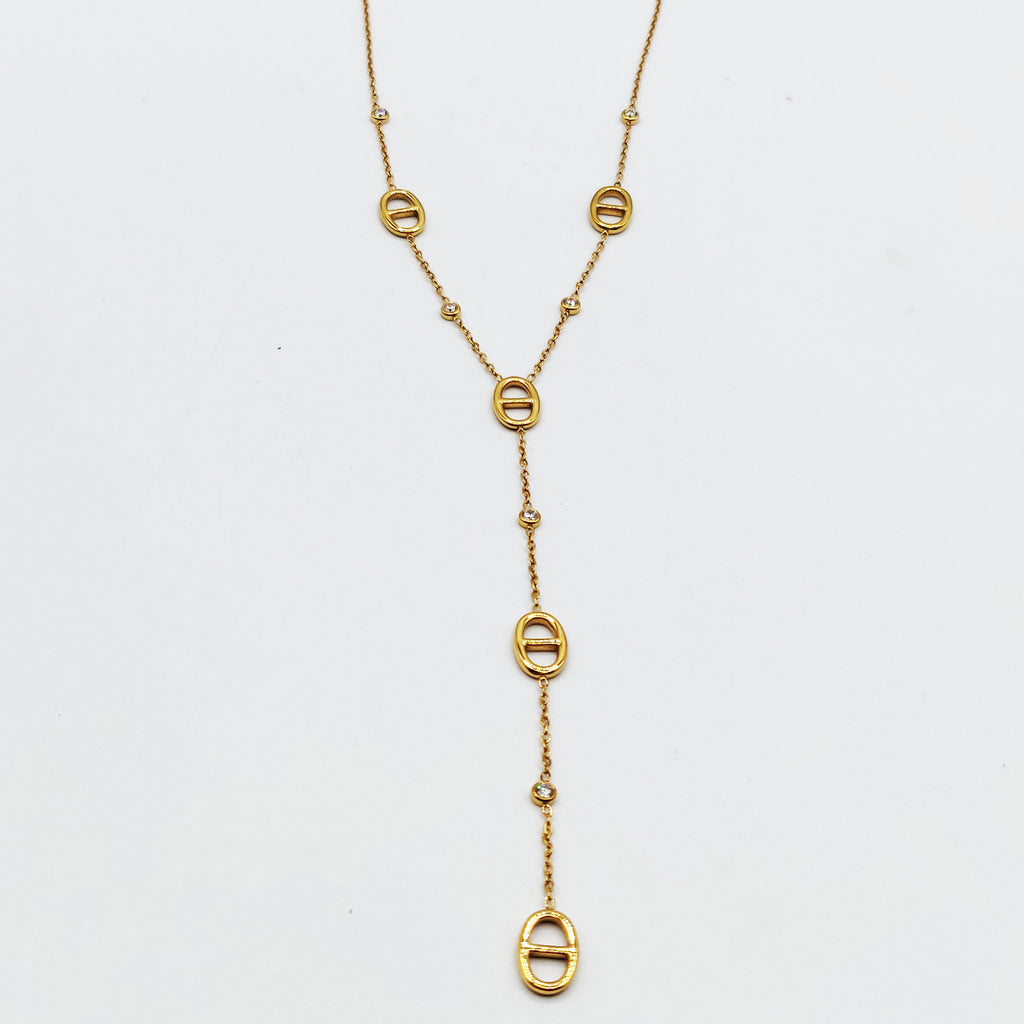 Collier Multi H Luxe et Cristaux Ronds Descendant