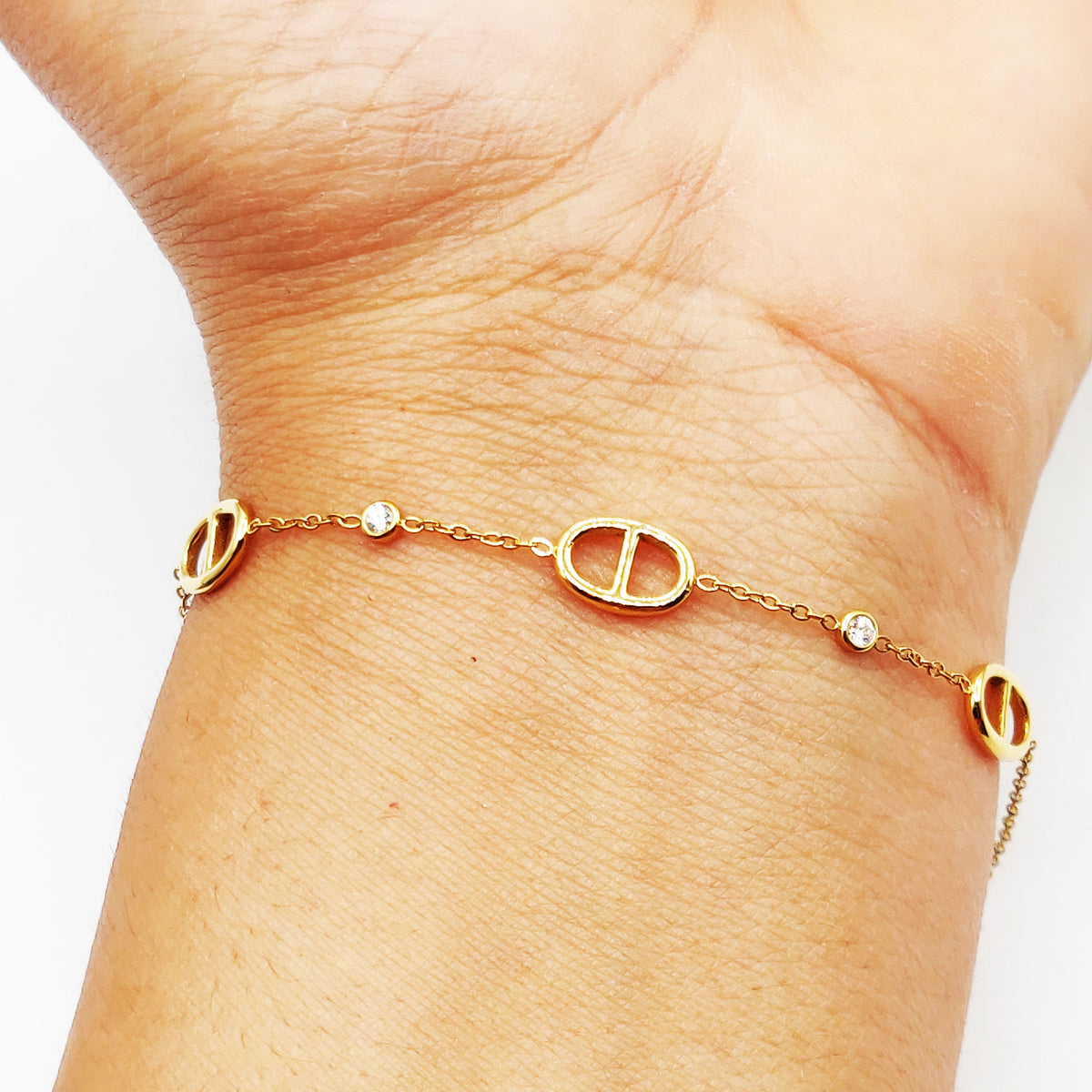 Bracelet Multi H Luxe et Cristaux Ronds Descendant