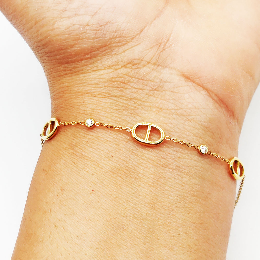 Bracelet Multi H Luxe et Cristaux Ronds Descendant