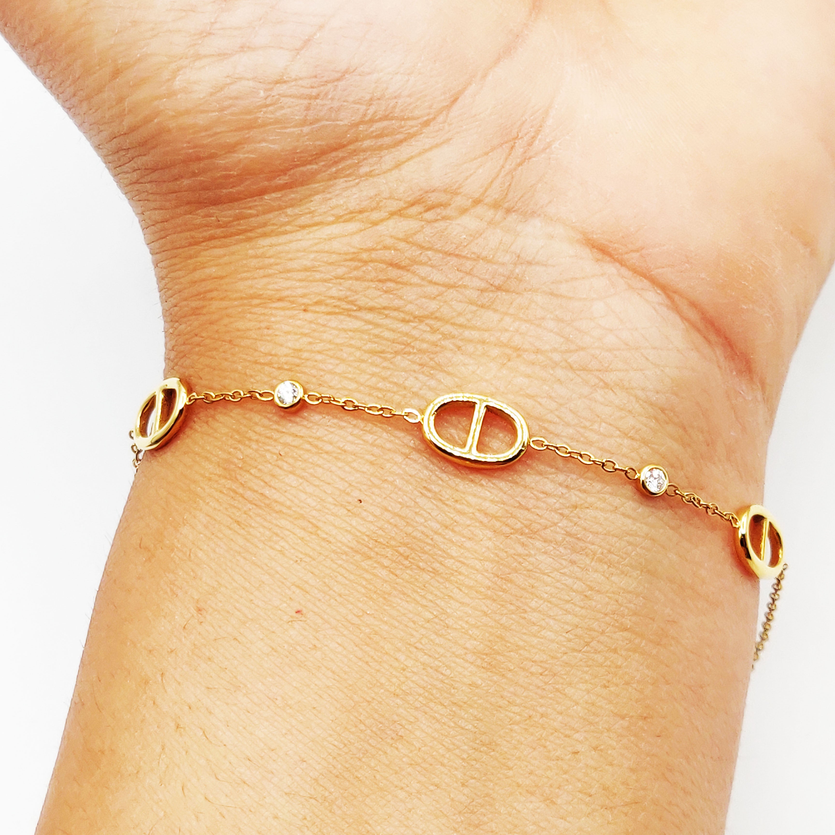 Bracelet Multi H Luxe et Cristaux Ronds Descendant