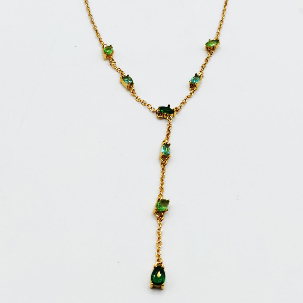 Collier Multi Cristaux Gouttes Vertes Luxe Descendant