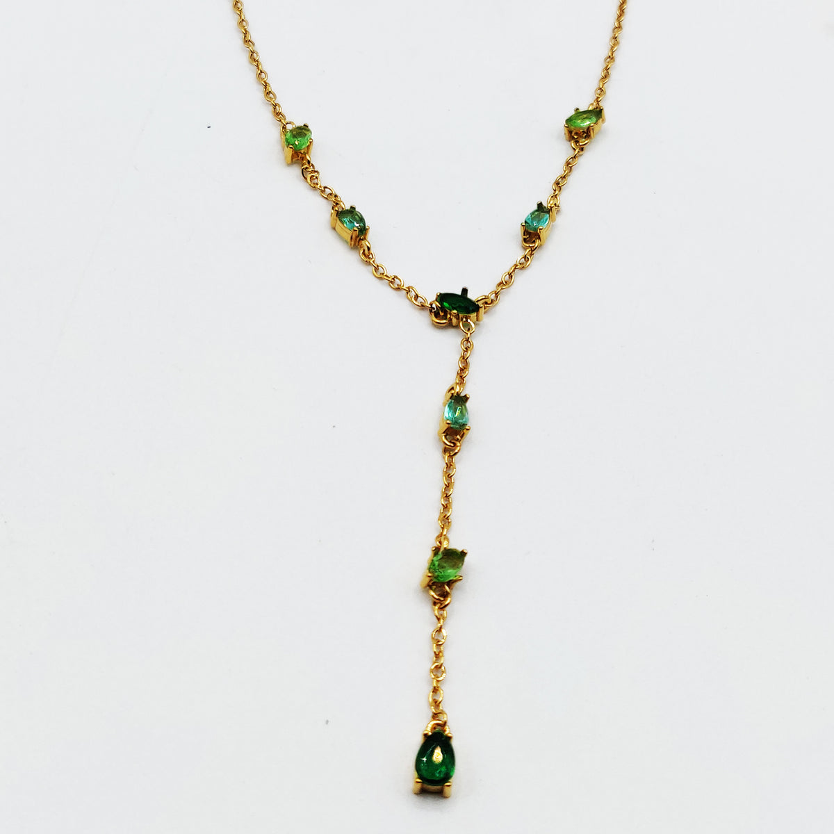 Collier Multi Cristaux Gouttes Vertes Luxe Descendant