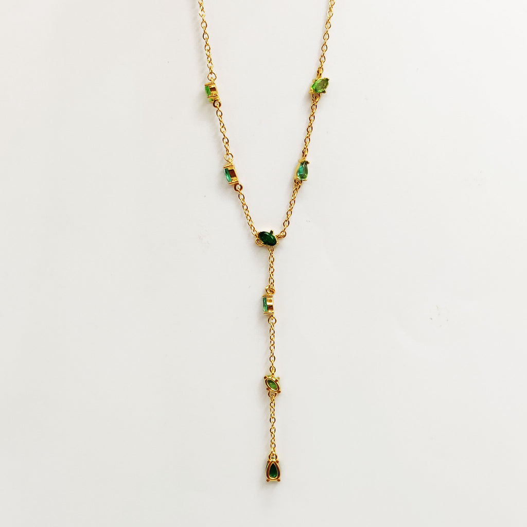 Collier Multi Cristaux Gouttes Vertes Luxe Descendant