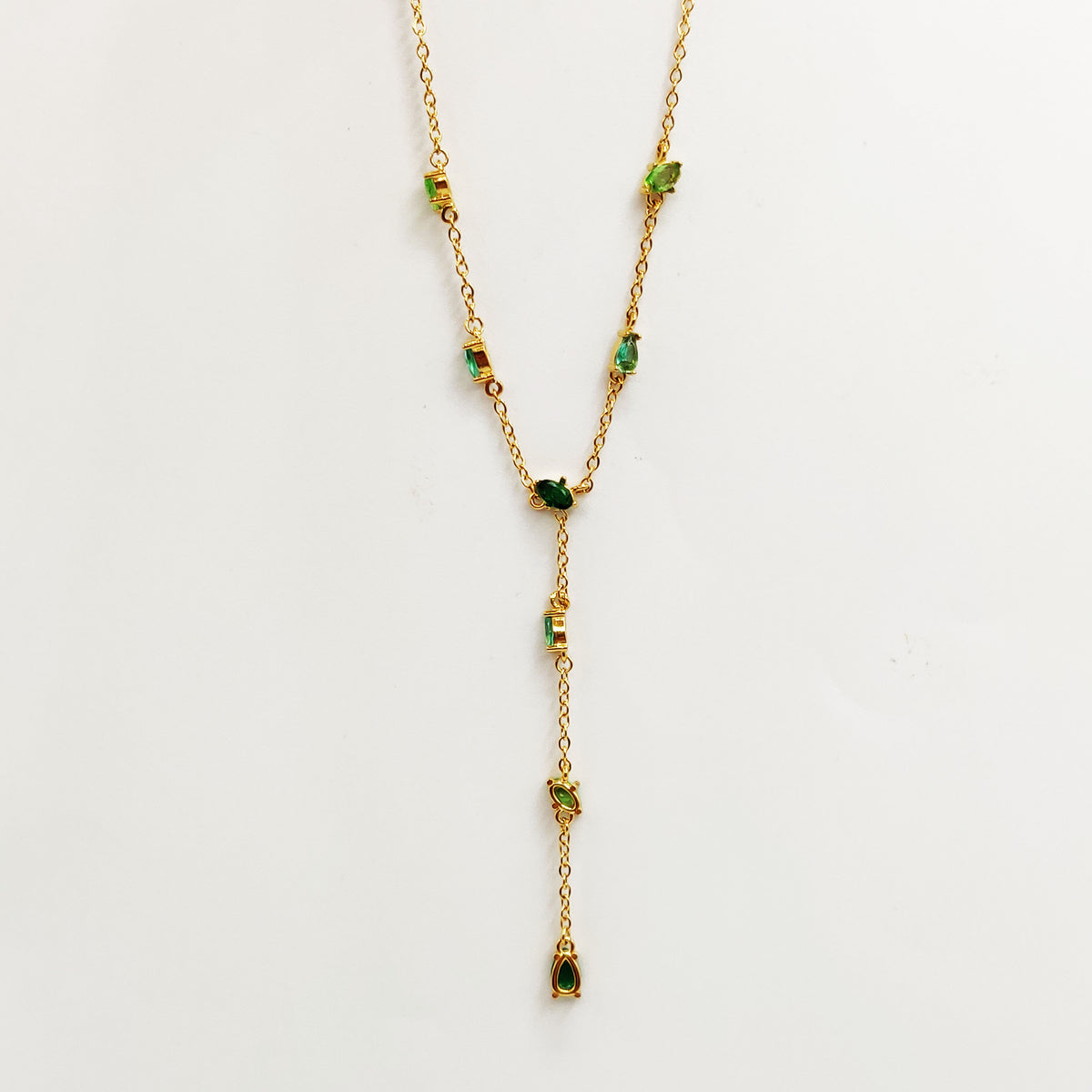 Collier Multi Cristaux Gouttes Vertes Luxe Descendant