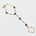 Bracelet / Chaîne de Main Multi Trèfles 4 Cristaux Ronds Verts Luxe