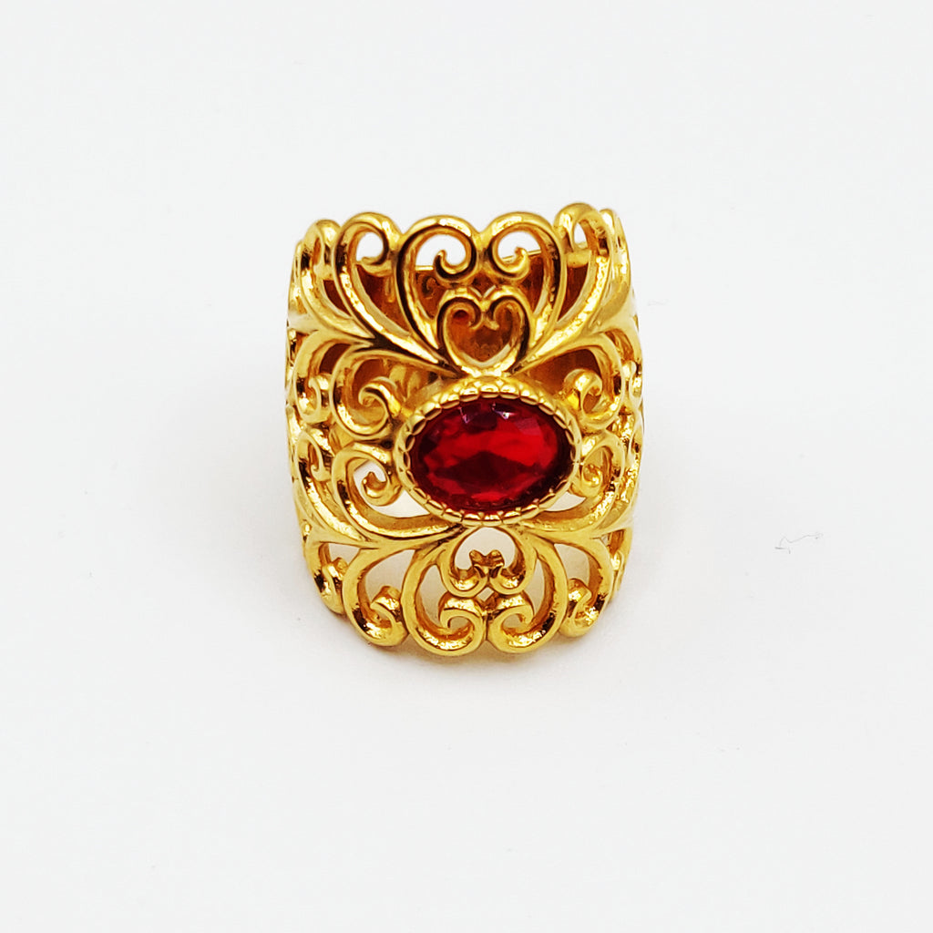 Bague Motifs Orientaux Cristal Rouge Luxe