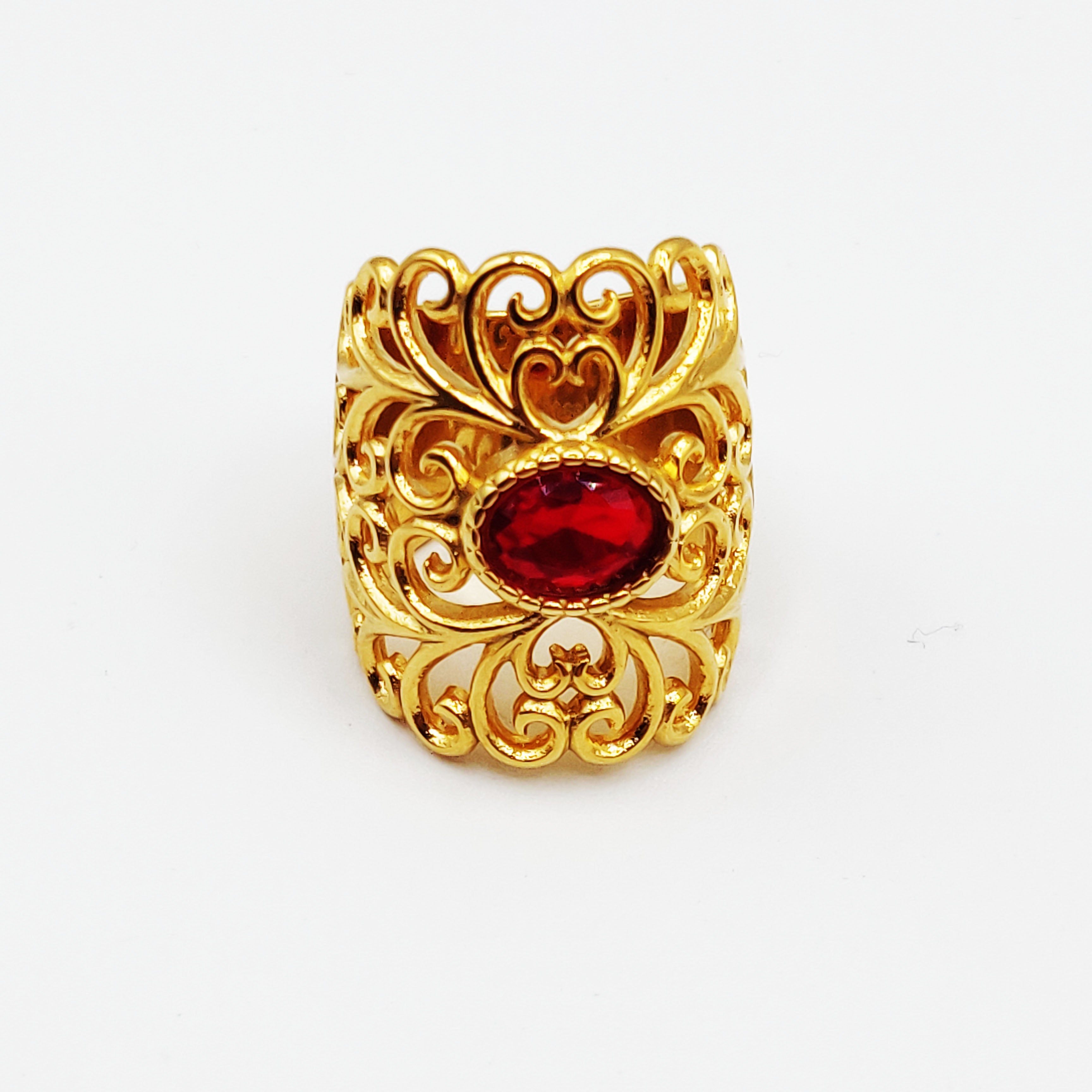 Bague Motifs Orientaux Cristal Rouge Luxe
