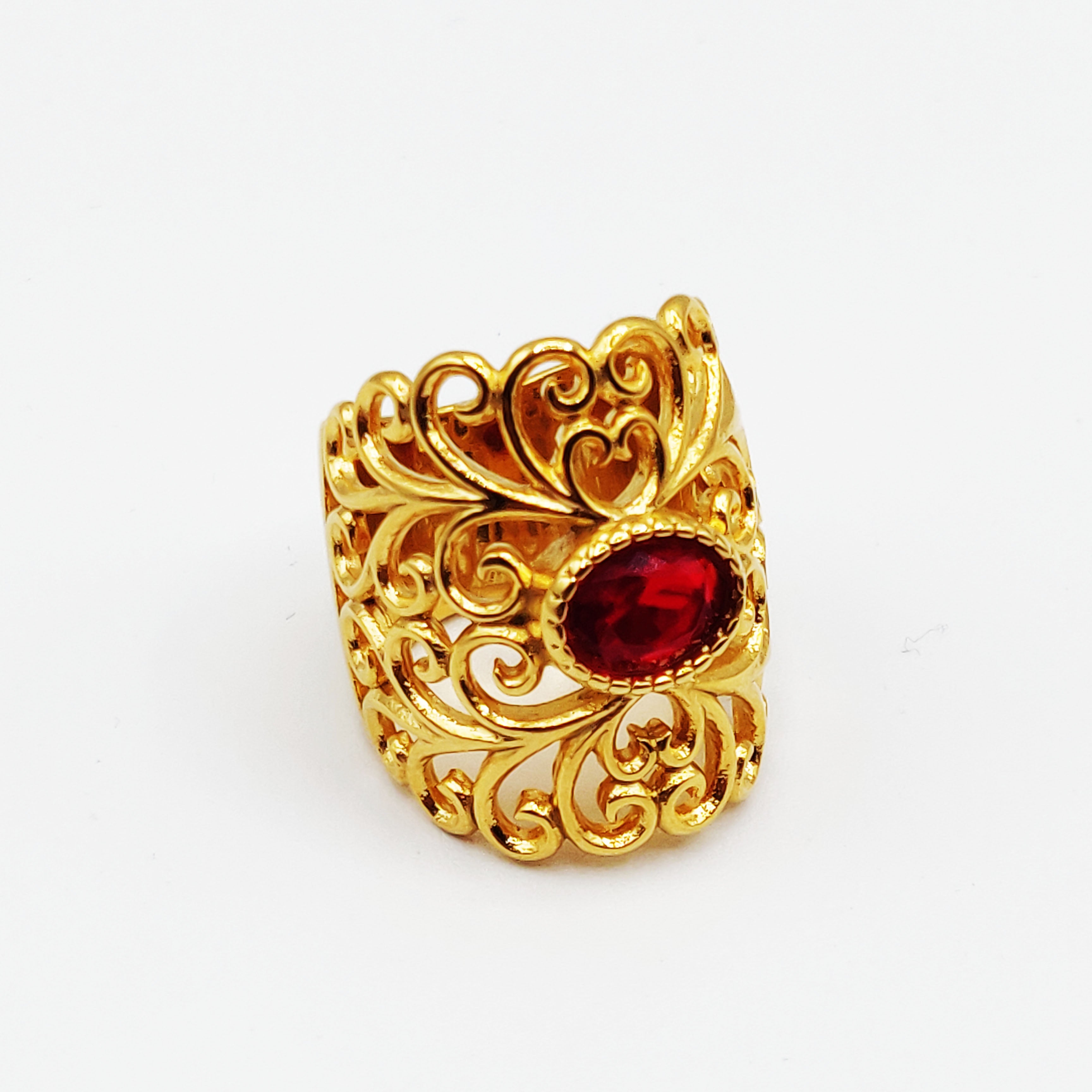 Bague Motifs Orientaux Cristal Rouge Luxe