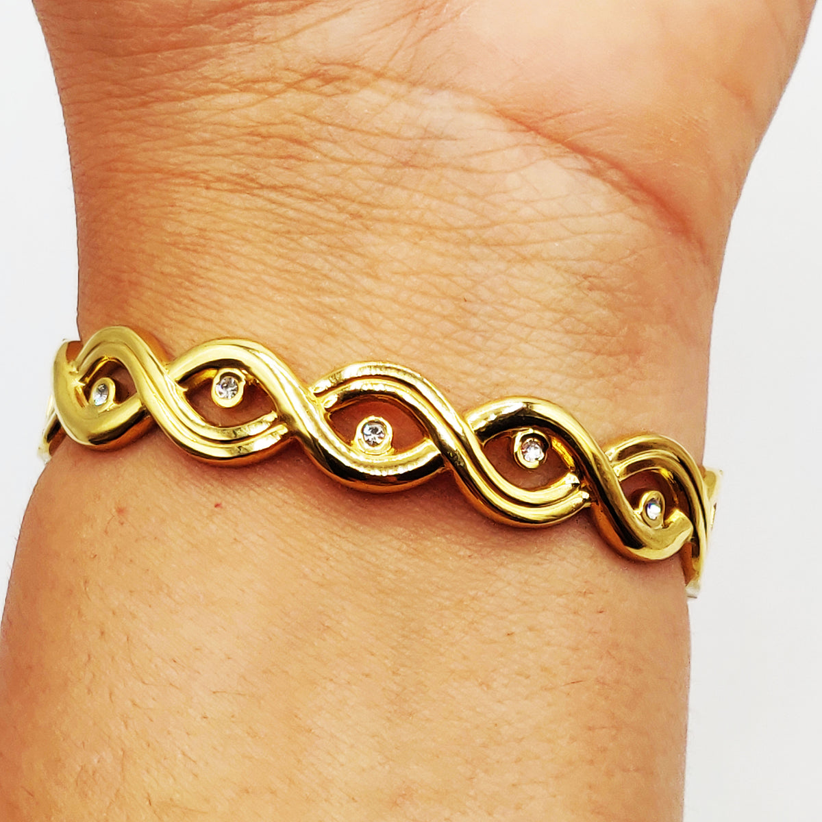 Bracelet Rigide Infinity Cristaux Ronds Luxe