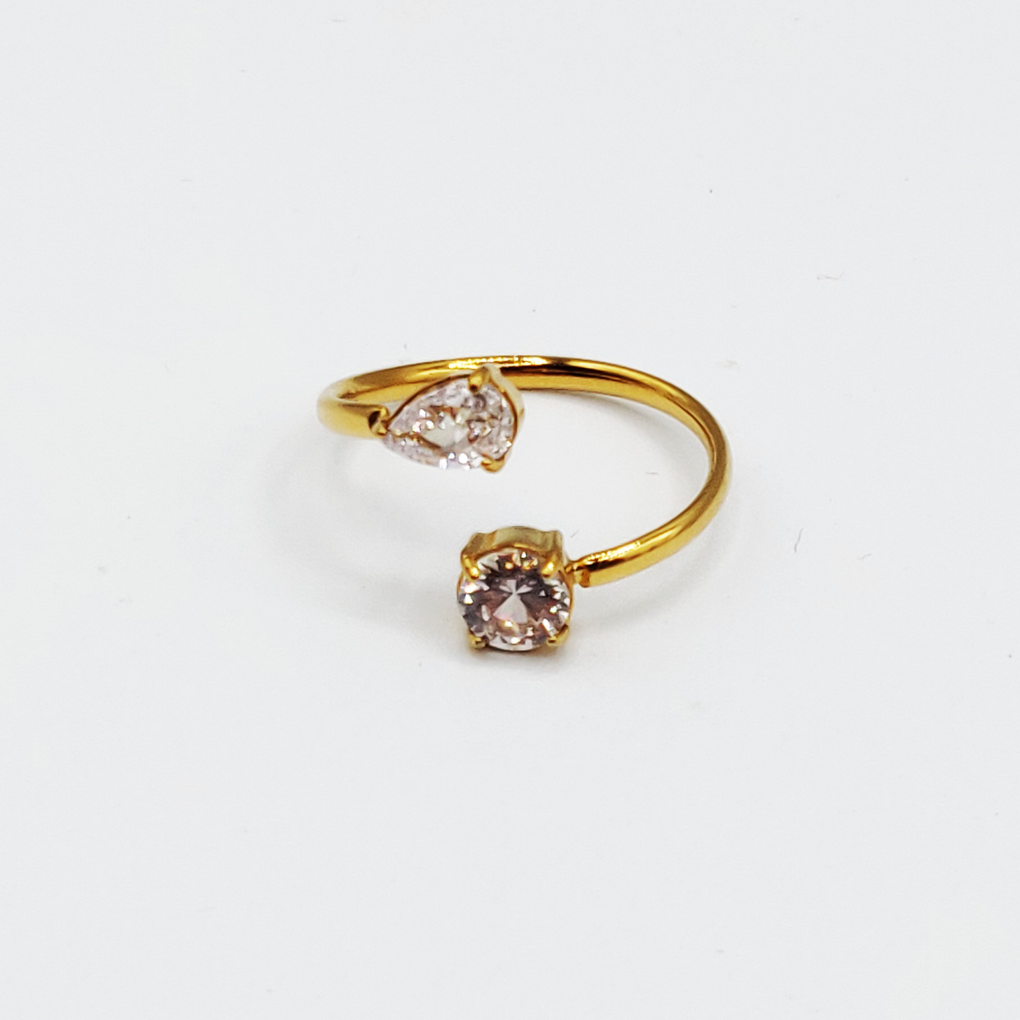 Bague 2 Cristaux Rond et Goutte