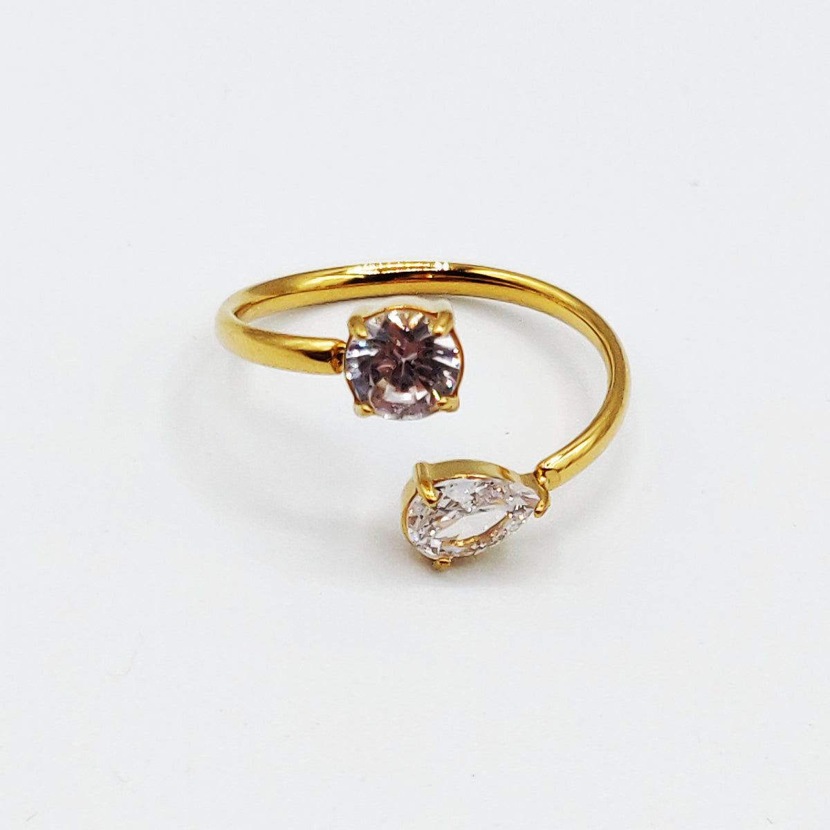 Bague 2 Cristaux Rond et Goutte