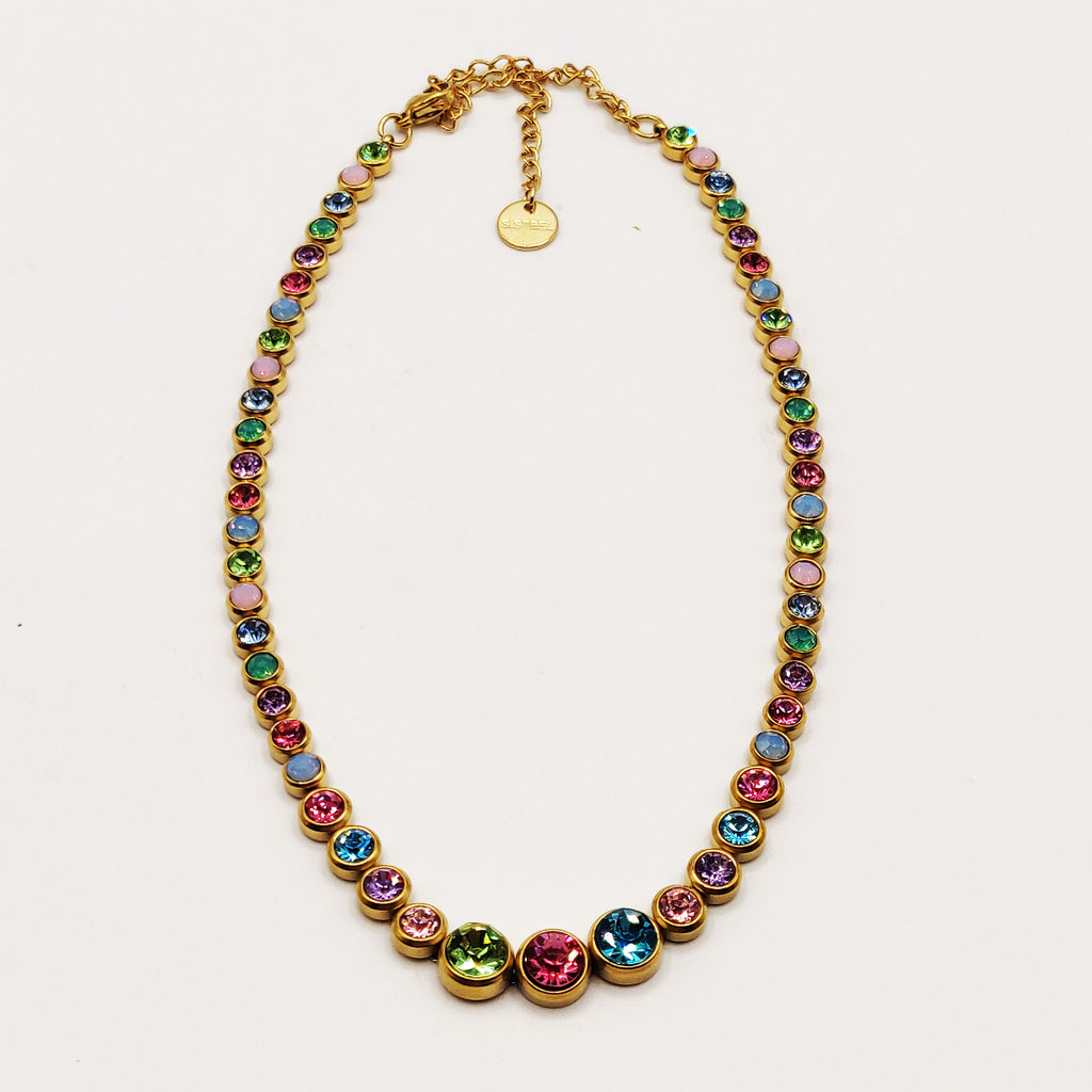 Collier Multi Cristaux Ronds Multicolores Luxe