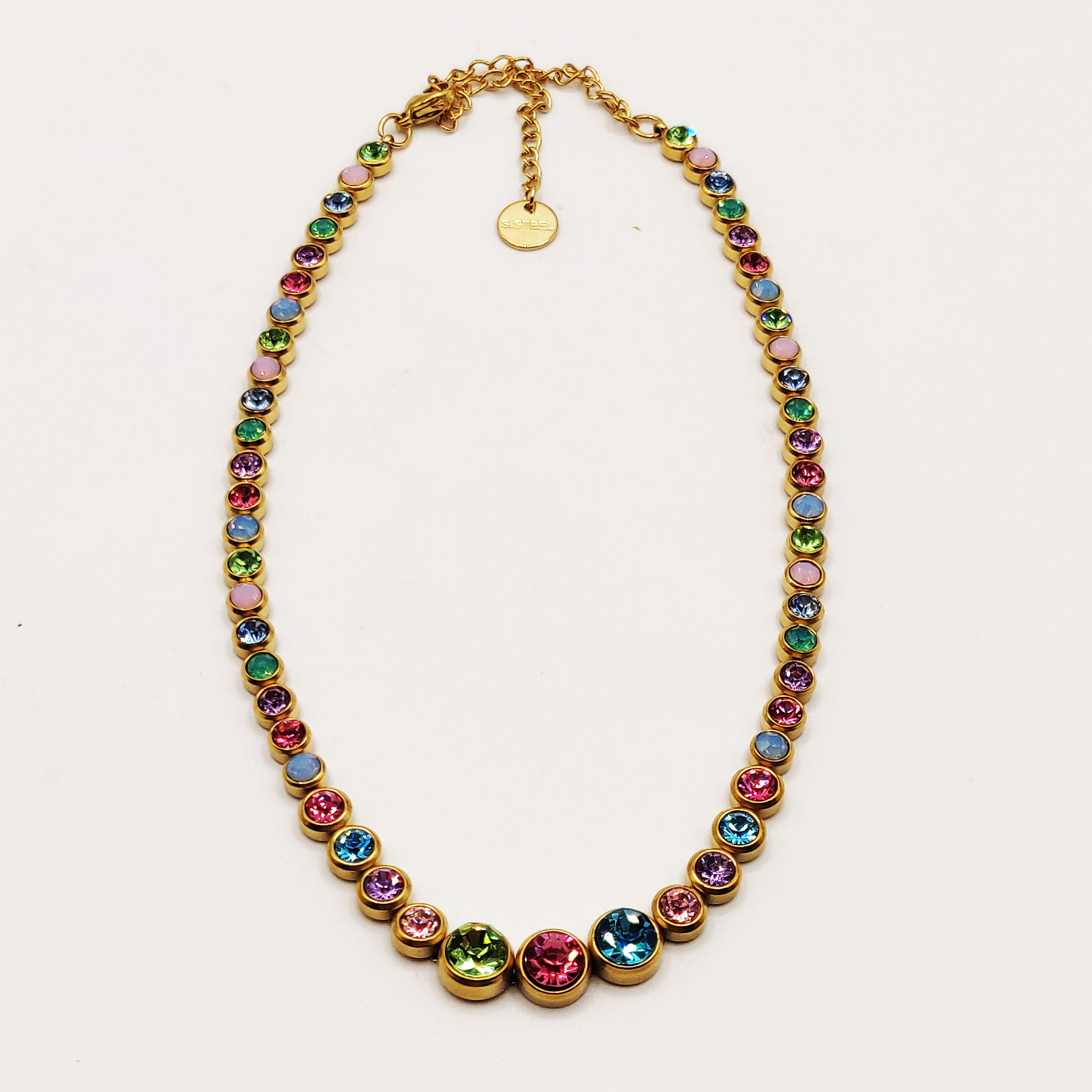 Collier Multi Cristaux Ronds Multicolores Luxe