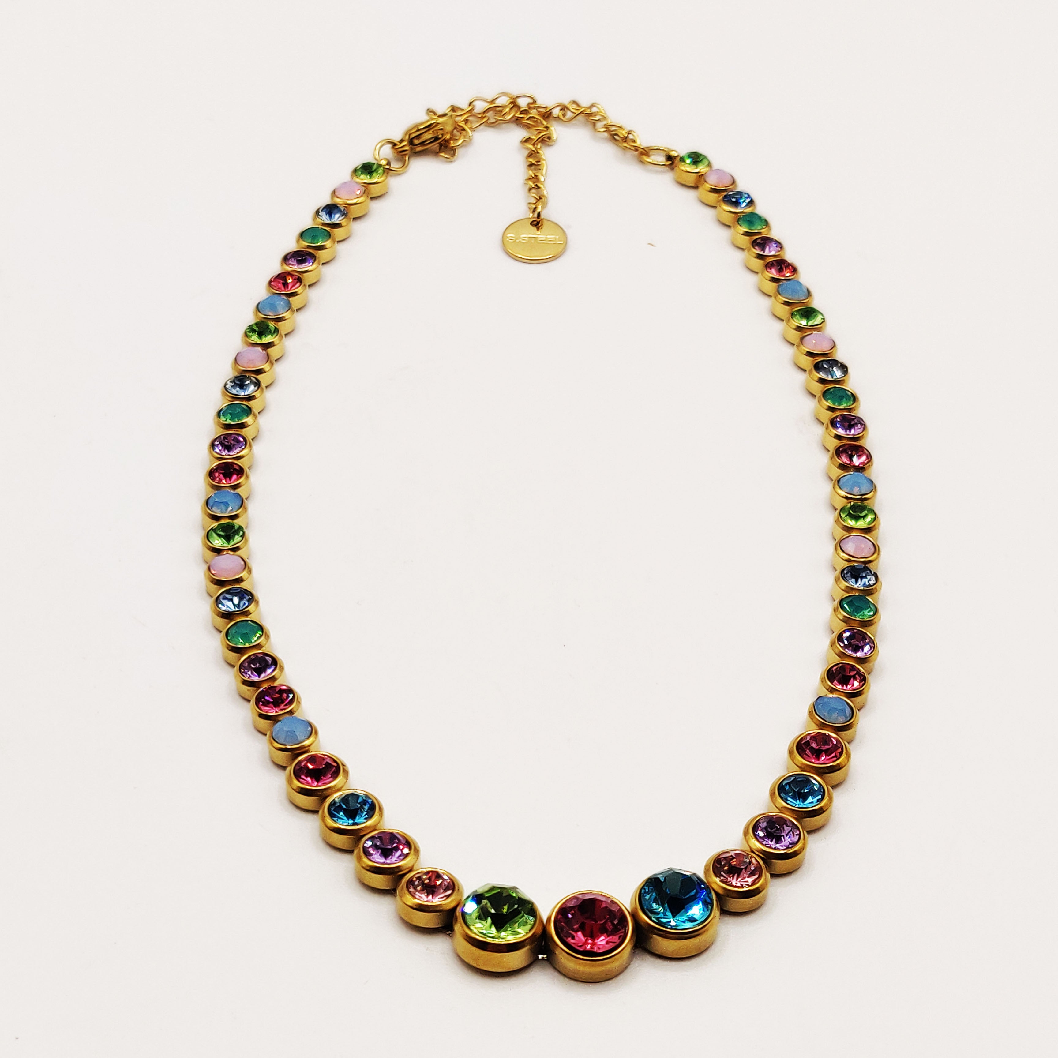 Collier Multi Cristaux Ronds Multicolores Luxe