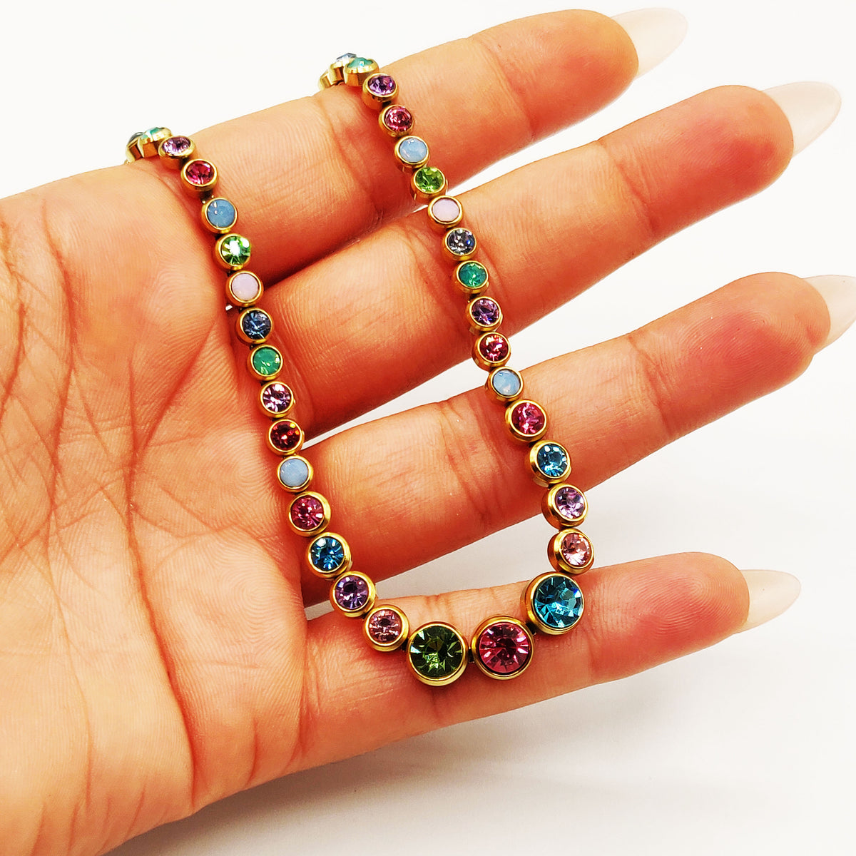 Collier Multi Cristaux Ronds Multicolores Luxe