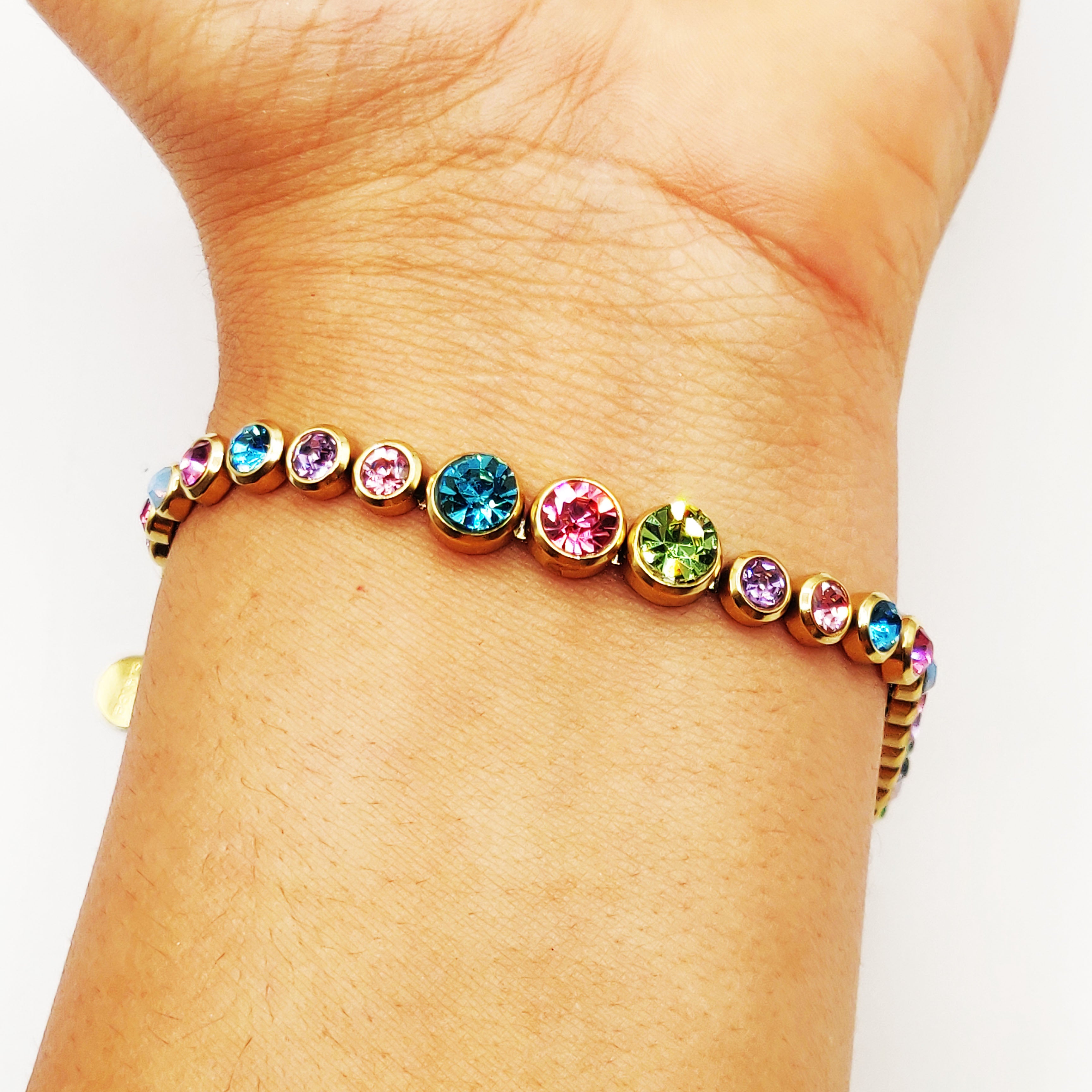 Bracelet Multi Cristaux Ronds Multicolores Luxe