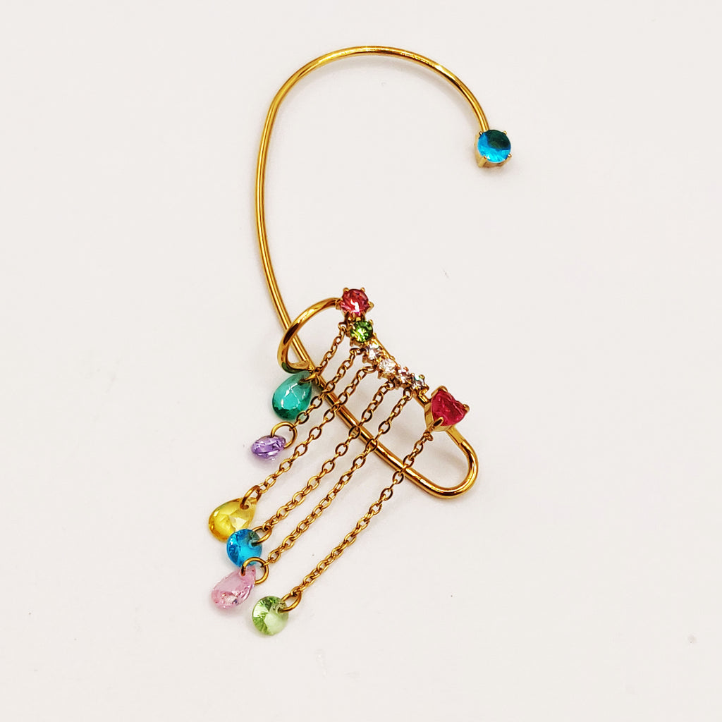 Boucle d'oreille Multi Pendentifs Cristaux Multicolores Luxe