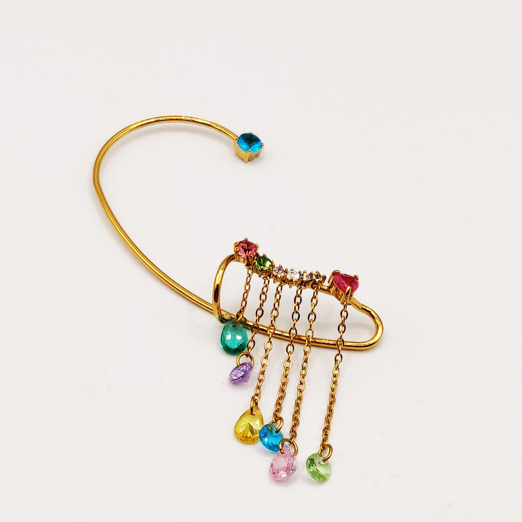 Boucle d'oreille Multi Pendentifs Cristaux Multicolores Luxe