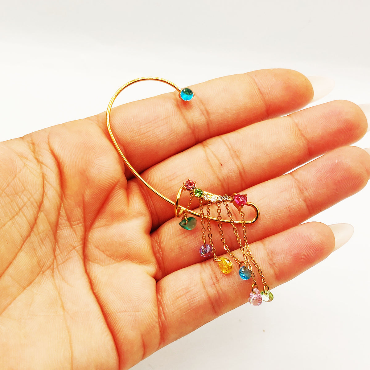 Boucle d'oreille Multi Pendentifs Cristaux Multicolores Luxe