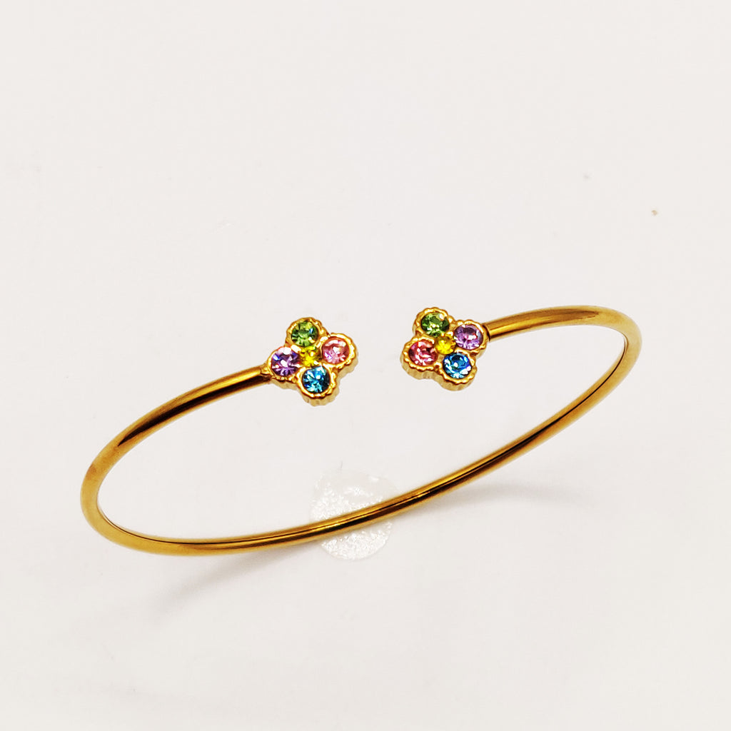 Bracelet Rigide Double Trèfles 4 Cristaux Multicolores Luxe