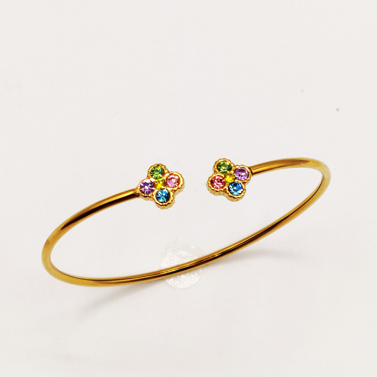Bracelet Rigide Double Trèfles 4 Cristaux Multicolores Luxe