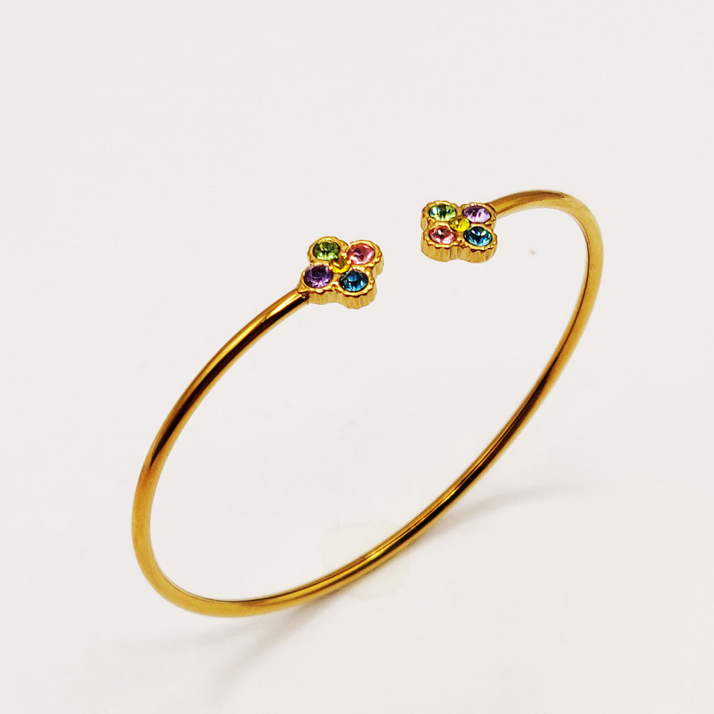 Bracelet Rigide Double Trèfles 4 Cristaux Multicolores Luxe