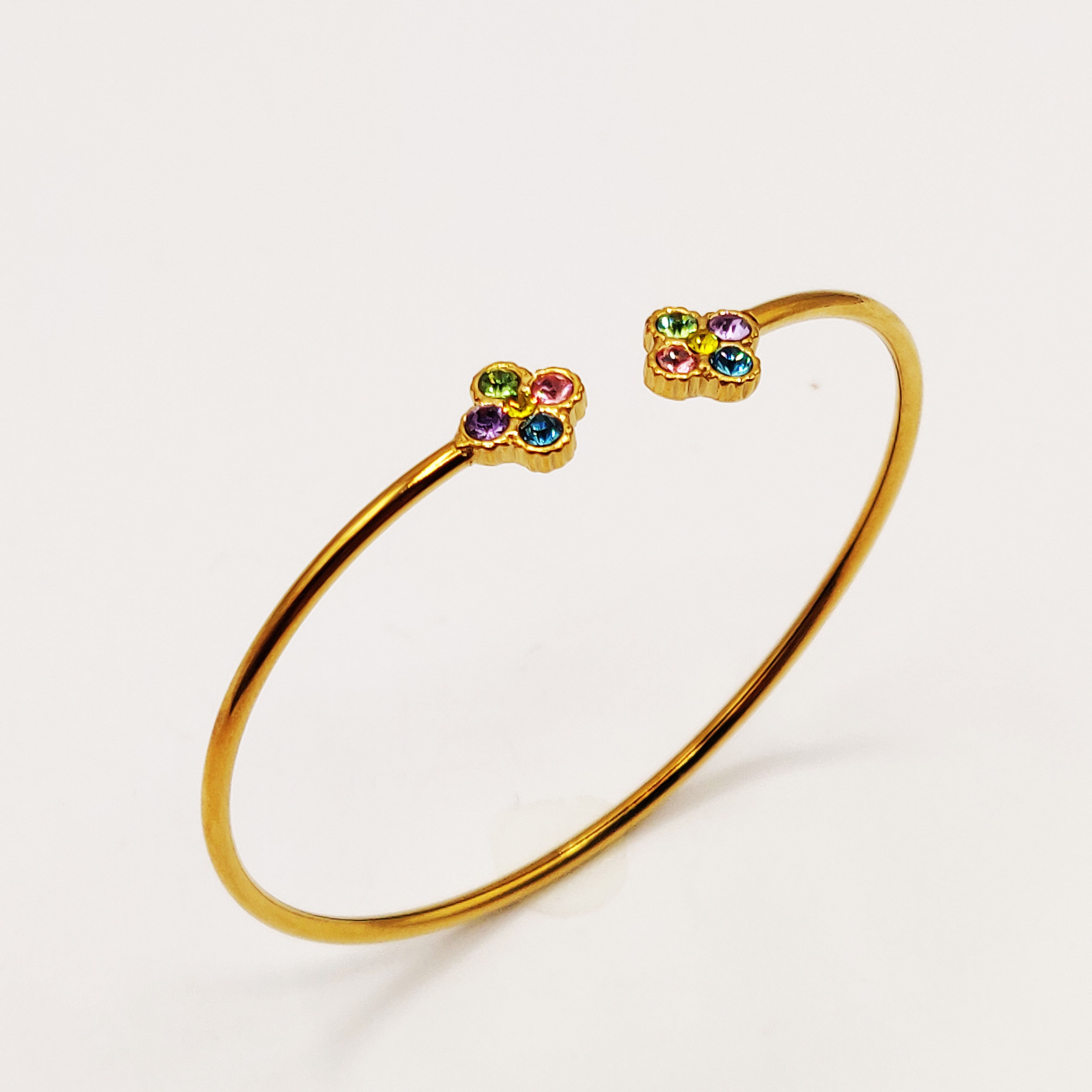 Bracelet Rigide Double Trèfles 4 Cristaux Multicolores Luxe