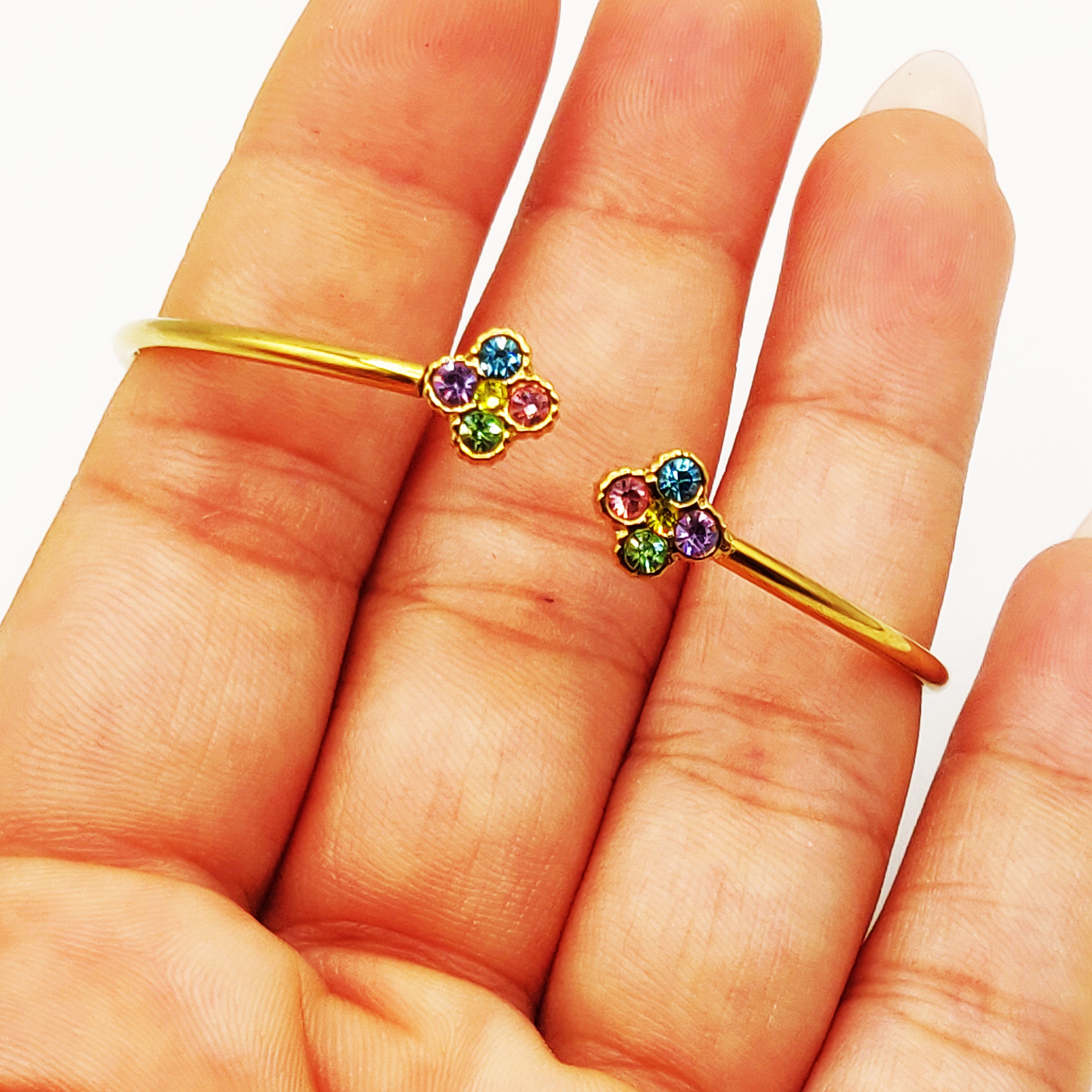 Bracelet Rigide Double Trèfles 4 Cristaux Multicolores Luxe