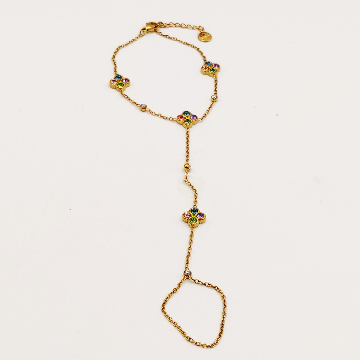 Bracelet / Chaîne de Main Trèfles 4 Cristaux Multicolores Luxe