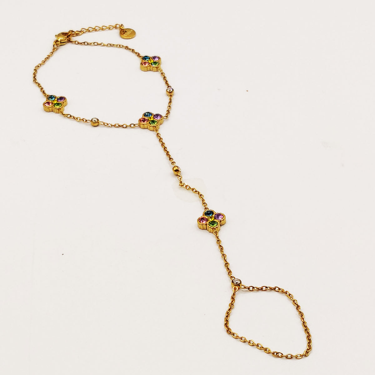 Bracelet / Chaîne de Main Trèfles 4 Cristaux Multicolores Luxe