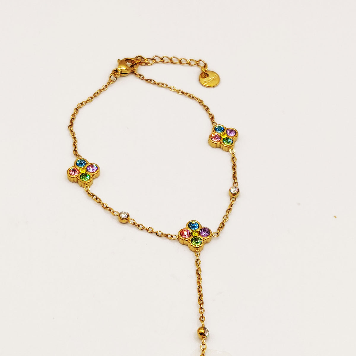 Bracelet / Chaîne de Main Trèfles 4 Cristaux Multicolores Luxe