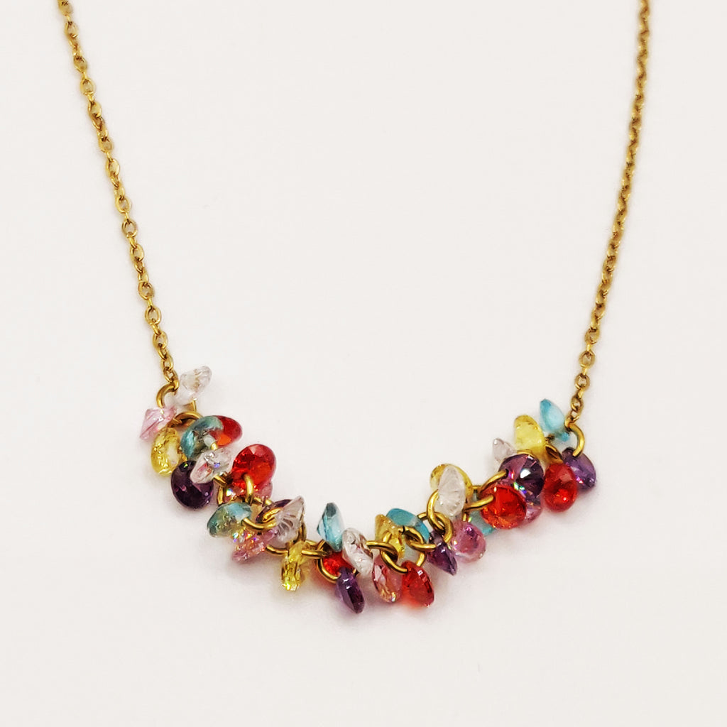 Collier Ligne de Cristaux Multicolores Luxe
