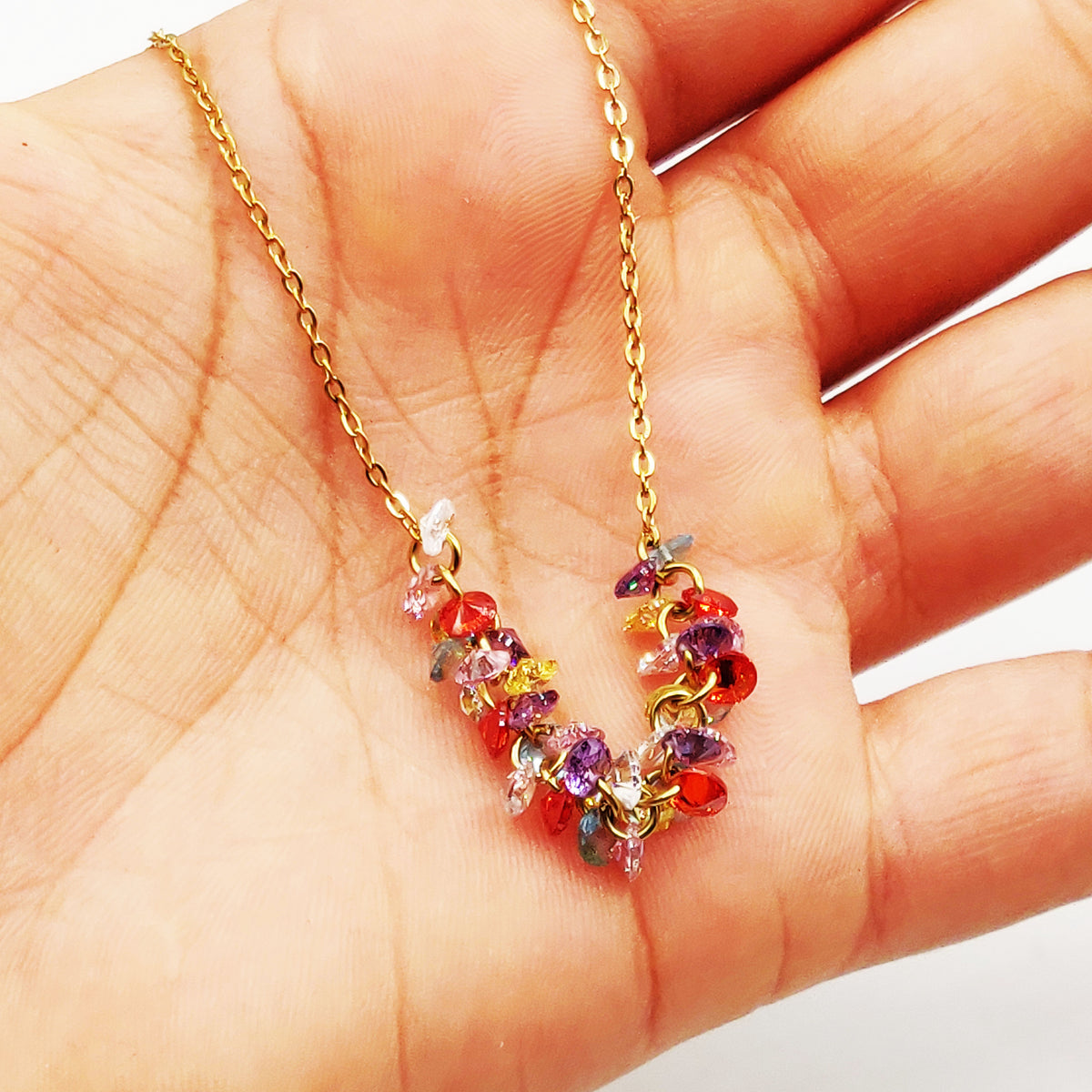 Collier Ligne de Cristaux Multicolores Luxe