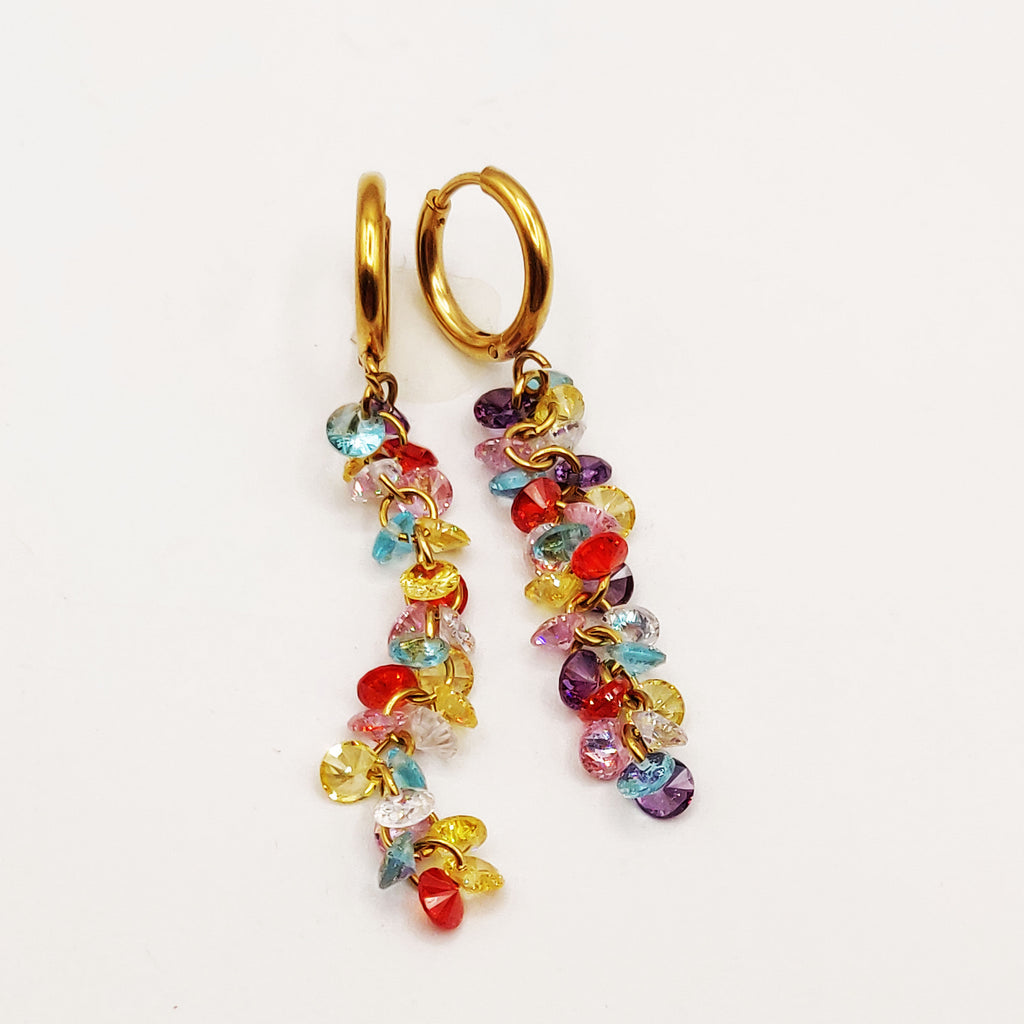 Boucles d'oreilles Ligne de Cristaux Multicolores Luxe