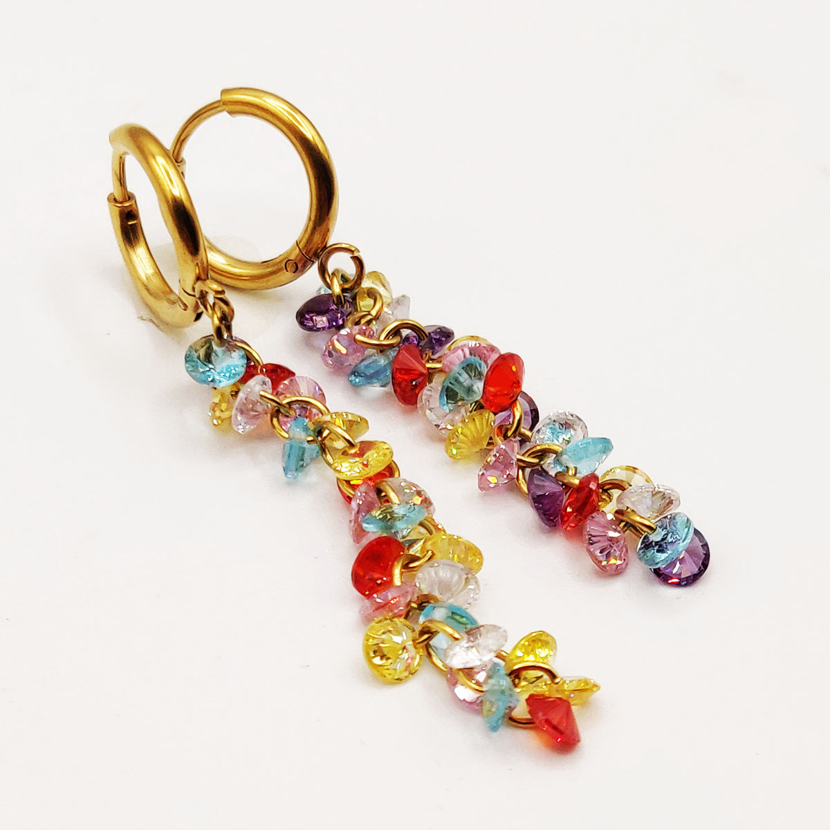 Boucles d'oreilles Ligne de Cristaux Multicolores Luxe
