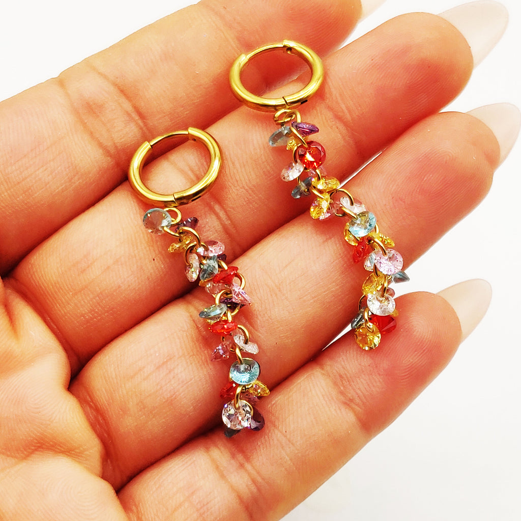 Boucles d'oreilles Ligne de Cristaux Multicolores Luxe