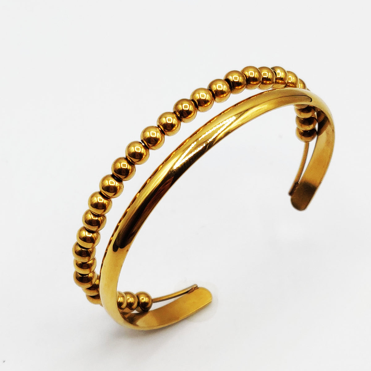 Bracelet Rigide Simple et Boules Dorées Luxe
